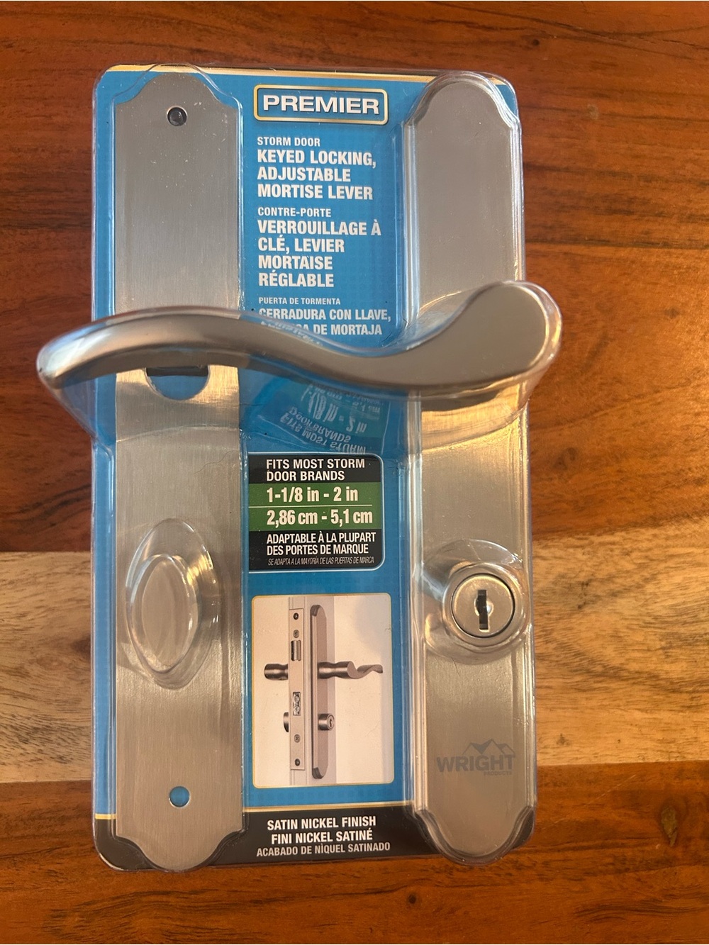 Premier Satin Nickel Storm Door Lever and Mortise Lock Set